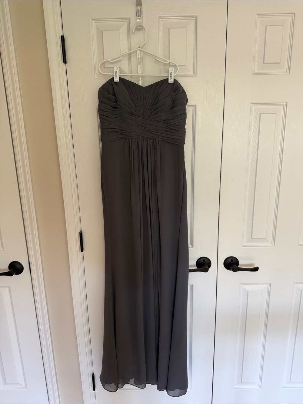 David's Bridal Strapless Slate Gray Chiffon Gown